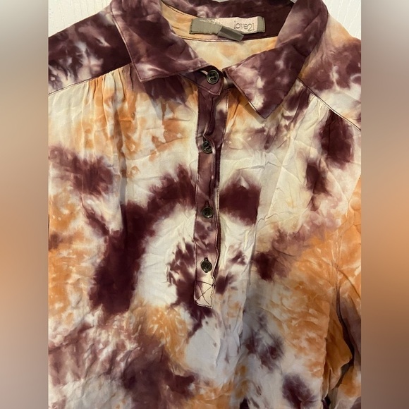 love 21 Small Tye dye button up shirt Blouse adjustable Sleeve purple orange - Picture 2 of 7